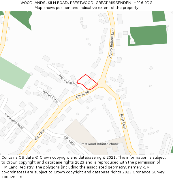 WOODLANDS, KILN ROAD, PRESTWOOD, GREAT MISSENDEN, HP16 9DG: Location map and indicative extent of plot