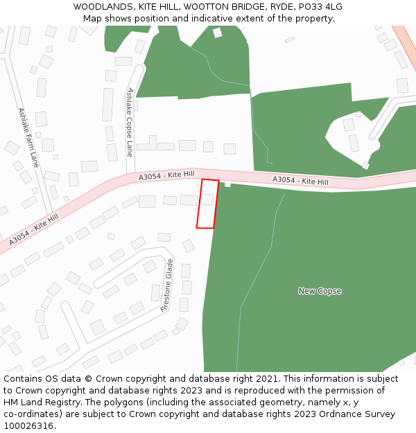 WOODLANDS, KITE HILL, WOOTTON BRIDGE, RYDE, PO33 4LG: Location map and indicative extent of plot