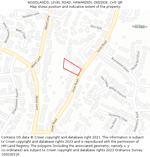 WOODLANDS, LEVEL ROAD, HAWARDEN, DEESIDE, CH5 3JR: Location map and indicative extent of plot