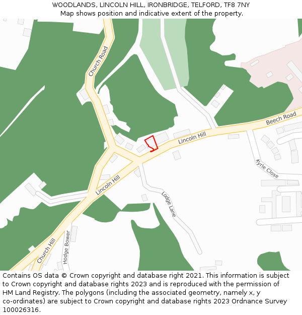 WOODLANDS, LINCOLN HILL, IRONBRIDGE, TELFORD, TF8 7NY: Location map and indicative extent of plot