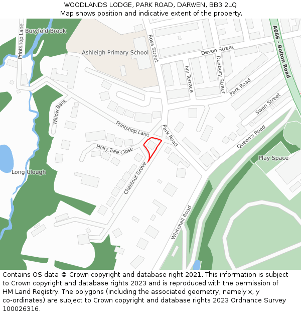 WOODLANDS LODGE, PARK ROAD, DARWEN, BB3 2LQ: Location map and indicative extent of plot