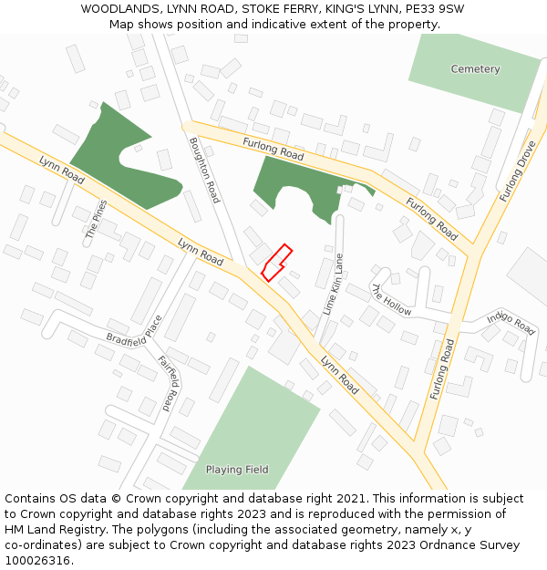 WOODLANDS, LYNN ROAD, STOKE FERRY, KING'S LYNN, PE33 9SW: Location map and indicative extent of plot