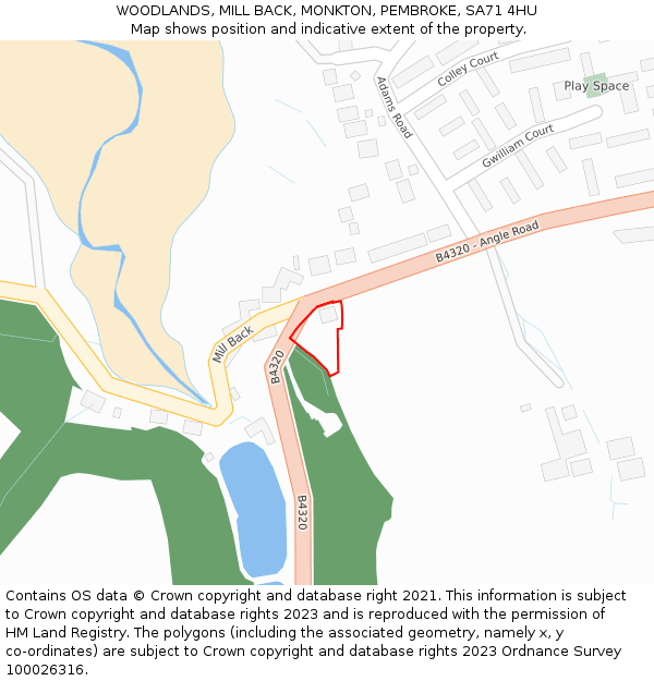 WOODLANDS, MILL BACK, MONKTON, PEMBROKE, SA71 4HU: Location map and indicative extent of plot