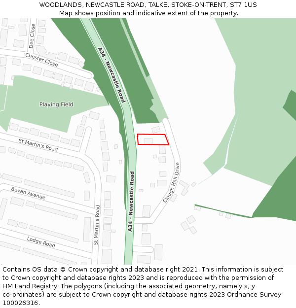 WOODLANDS, NEWCASTLE ROAD, TALKE, STOKE-ON-TRENT, ST7 1US: Location map and indicative extent of plot