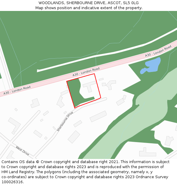 WOODLANDS, SHERBOURNE DRIVE, ASCOT, SL5 0LG: Location map and indicative extent of plot