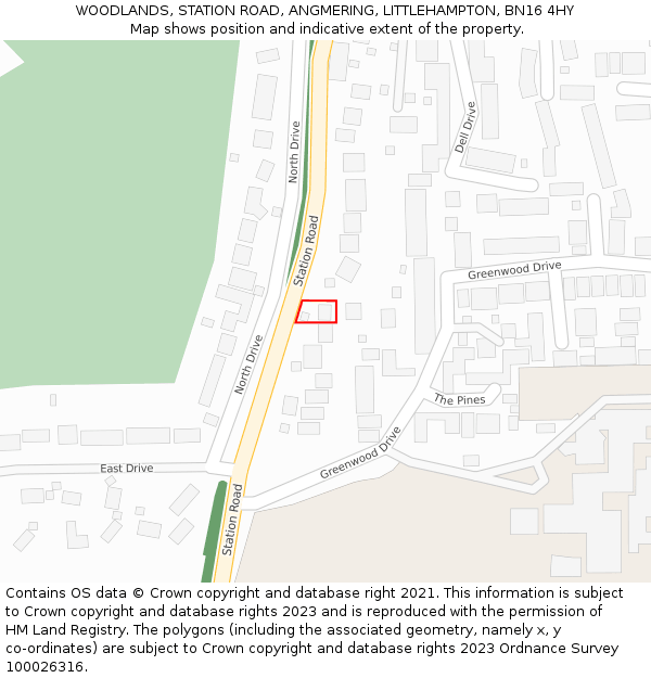 WOODLANDS, STATION ROAD, ANGMERING, LITTLEHAMPTON, BN16 4HY: Location map and indicative extent of plot