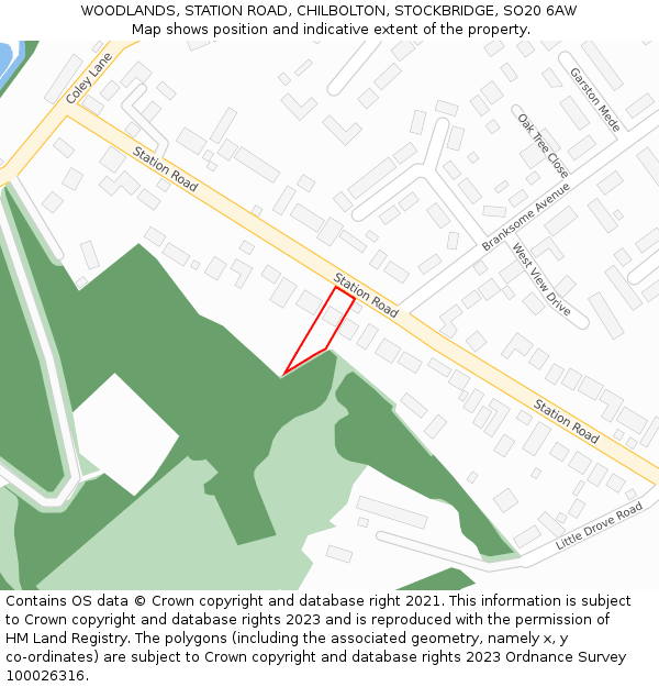 WOODLANDS, STATION ROAD, CHILBOLTON, STOCKBRIDGE, SO20 6AW: Location map and indicative extent of plot