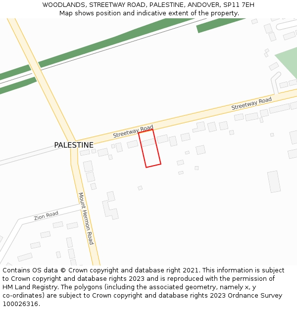 WOODLANDS, STREETWAY ROAD, PALESTINE, ANDOVER, SP11 7EH: Location map and indicative extent of plot