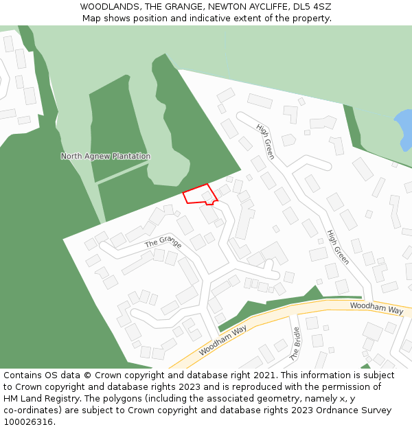 WOODLANDS, THE GRANGE, NEWTON AYCLIFFE, DL5 4SZ: Location map and indicative extent of plot