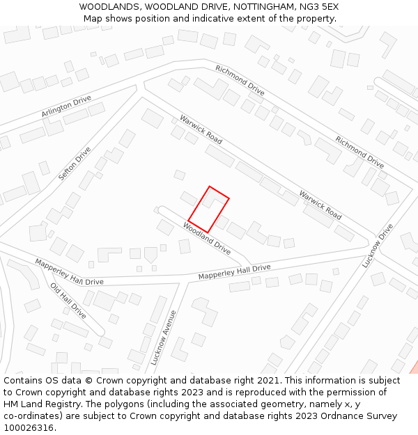 WOODLANDS, WOODLAND DRIVE, NOTTINGHAM, NG3 5EX: Location map and indicative extent of plot