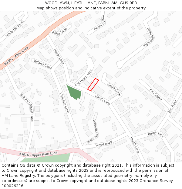 WOODLAWN, HEATH LANE, FARNHAM, GU9 0PR: Location map and indicative extent of plot