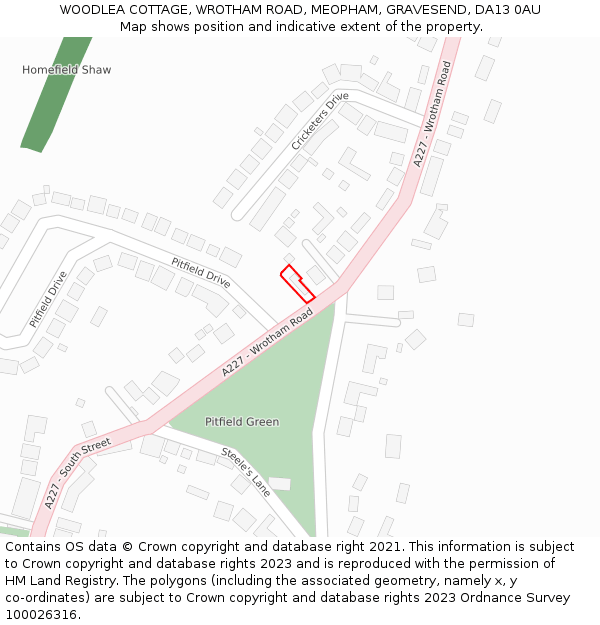 WOODLEA COTTAGE, WROTHAM ROAD, MEOPHAM, GRAVESEND, DA13 0AU: Location map and indicative extent of plot