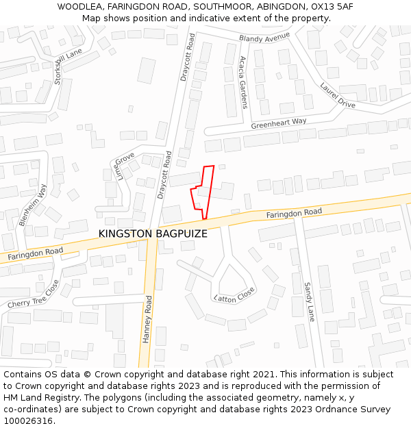 WOODLEA, FARINGDON ROAD, SOUTHMOOR, ABINGDON, OX13 5AF: Location map and indicative extent of plot