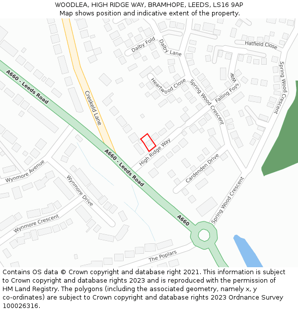 WOODLEA, HIGH RIDGE WAY, BRAMHOPE, LEEDS, LS16 9AP: Location map and indicative extent of plot