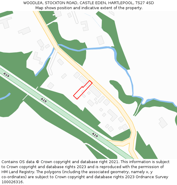 WOODLEA, STOCKTON ROAD, CASTLE EDEN, HARTLEPOOL, TS27 4SD: Location map and indicative extent of plot