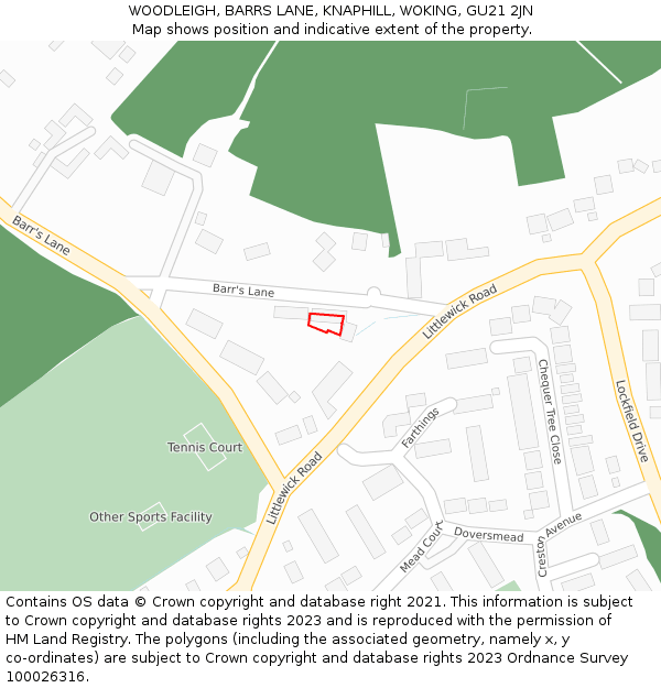 WOODLEIGH, BARRS LANE, KNAPHILL, WOKING, GU21 2JN: Location map and indicative extent of plot