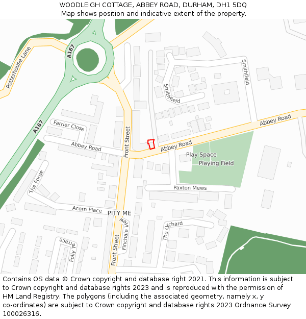 WOODLEIGH COTTAGE, ABBEY ROAD, DURHAM, DH1 5DQ: Location map and indicative extent of plot