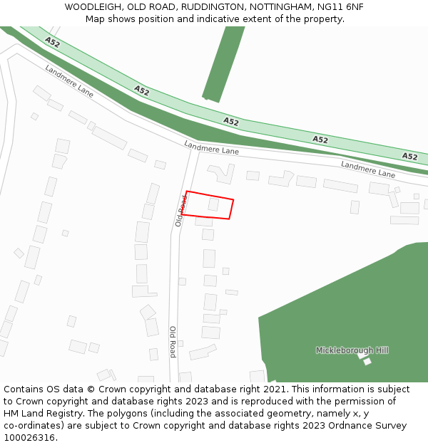 WOODLEIGH, OLD ROAD, RUDDINGTON, NOTTINGHAM, NG11 6NF: Location map and indicative extent of plot