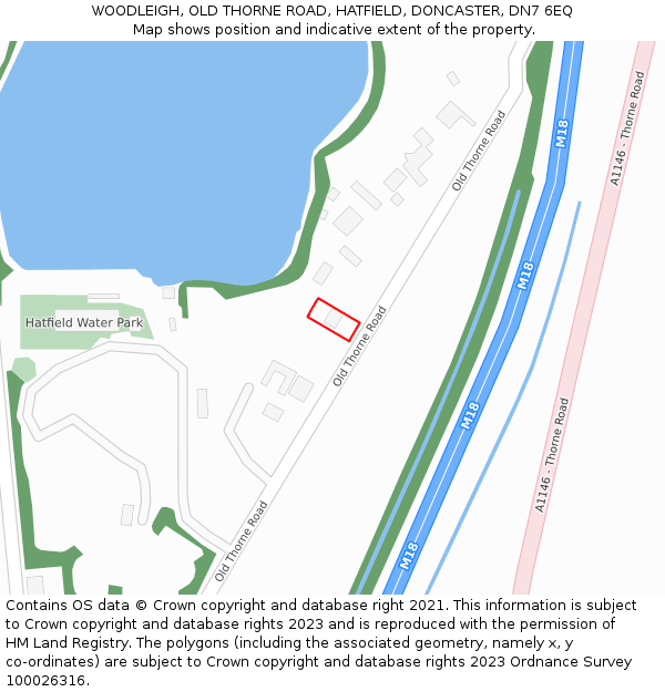 WOODLEIGH, OLD THORNE ROAD, HATFIELD, DONCASTER, DN7 6EQ: Location map and indicative extent of plot
