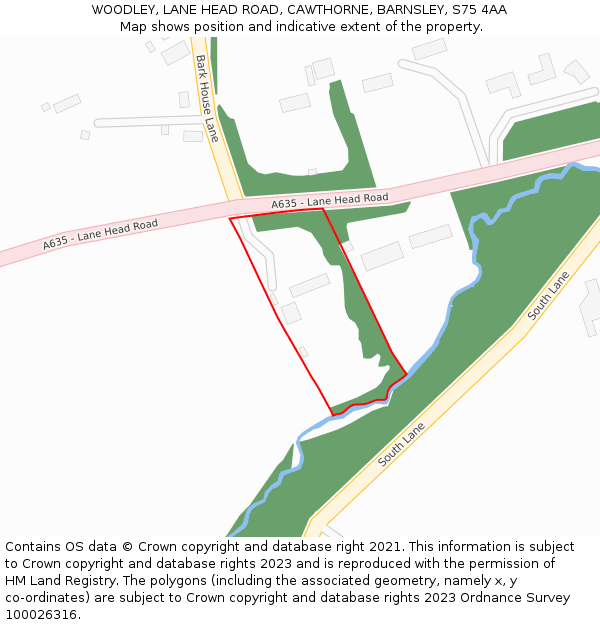 WOODLEY, LANE HEAD ROAD, CAWTHORNE, BARNSLEY, S75 4AA: Location map and indicative extent of plot