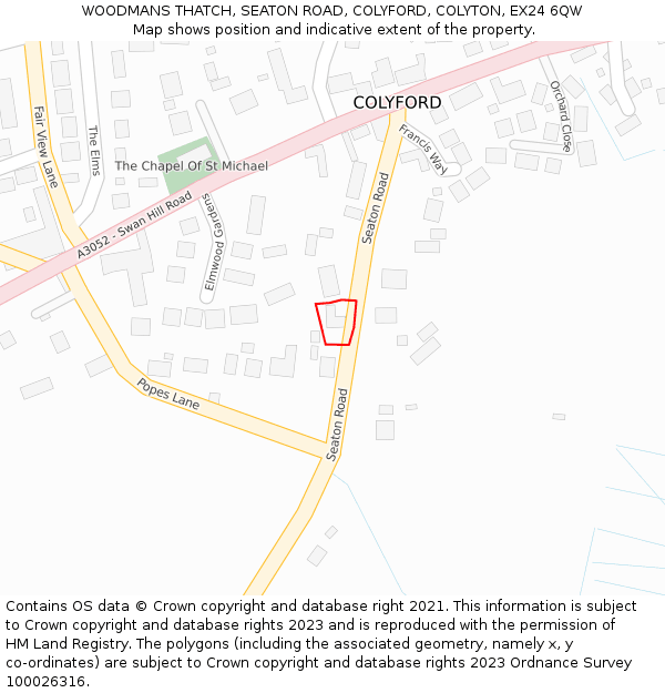 WOODMANS THATCH, SEATON ROAD, COLYFORD, COLYTON, EX24 6QW: Location map and indicative extent of plot