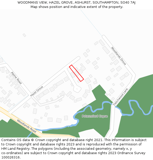 WOODMANS VIEW, HAZEL GROVE, ASHURST, SOUTHAMPTON, SO40 7AJ: Location map and indicative extent of plot