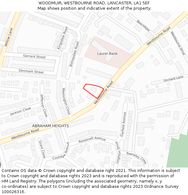 WOODMUIR, WESTBOURNE ROAD, LANCASTER, LA1 5EF: Location map and indicative extent of plot