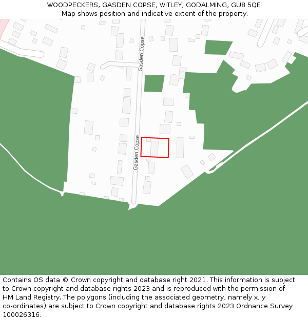 WOODPECKERS, GASDEN COPSE, WITLEY, GODALMING, GU8 5QE: Location map and indicative extent of plot
