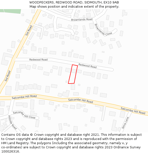 WOODPECKERS, REDWOOD ROAD, SIDMOUTH, EX10 9AB: Location map and indicative extent of plot