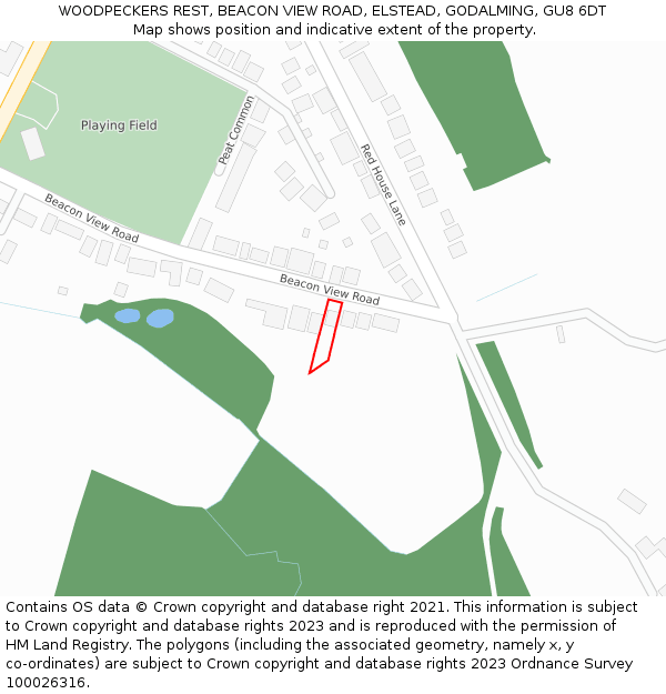 WOODPECKERS REST, BEACON VIEW ROAD, ELSTEAD, GODALMING, GU8 6DT: Location map and indicative extent of plot