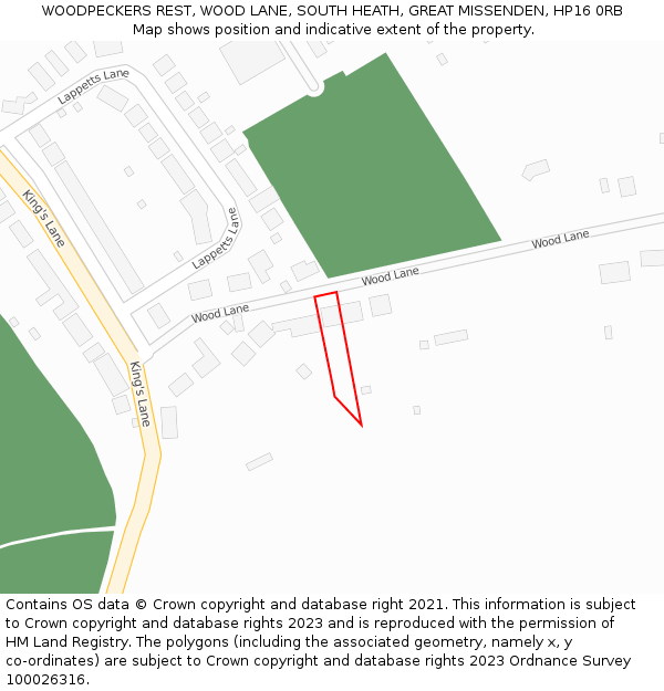 WOODPECKERS REST, WOOD LANE, SOUTH HEATH, GREAT MISSENDEN, HP16 0RB: Location map and indicative extent of plot