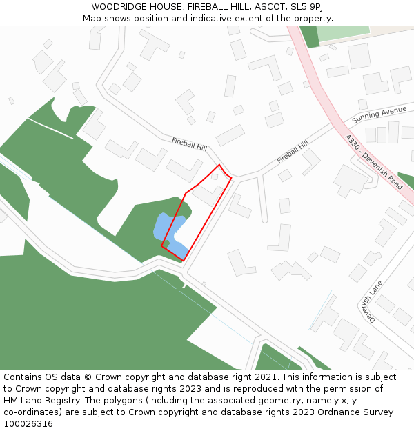 WOODRIDGE HOUSE, FIREBALL HILL, ASCOT, SL5 9PJ: Location map and indicative extent of plot