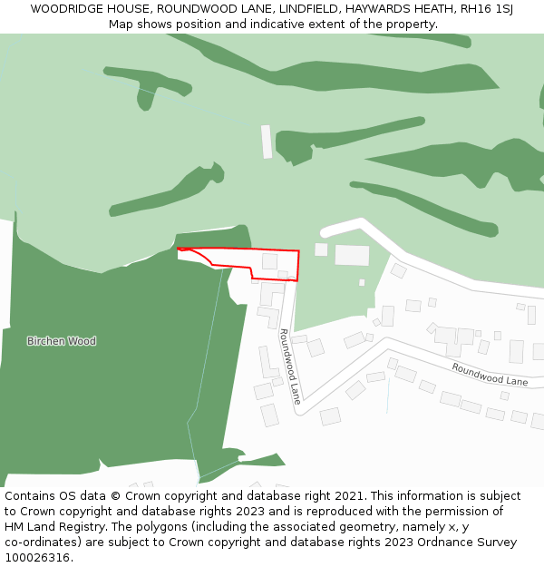 WOODRIDGE HOUSE, ROUNDWOOD LANE, LINDFIELD, HAYWARDS HEATH, RH16 1SJ: Location map and indicative extent of plot