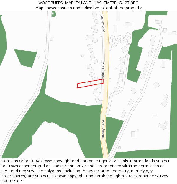 WOODRUFFS, MARLEY LANE, HASLEMERE, GU27 3RG: Location map and indicative extent of plot