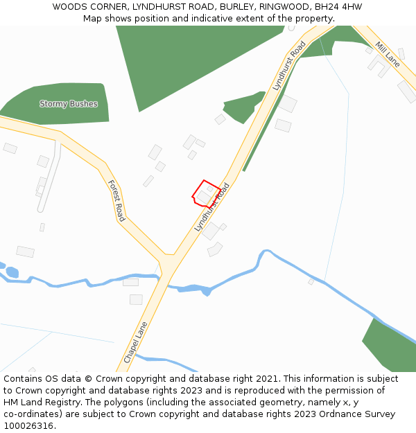 WOODS CORNER, LYNDHURST ROAD, BURLEY, RINGWOOD, BH24 4HW: Location map and indicative extent of plot