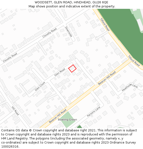 WOODSETT, GLEN ROAD, HINDHEAD, GU26 6QE: Location map and indicative extent of plot