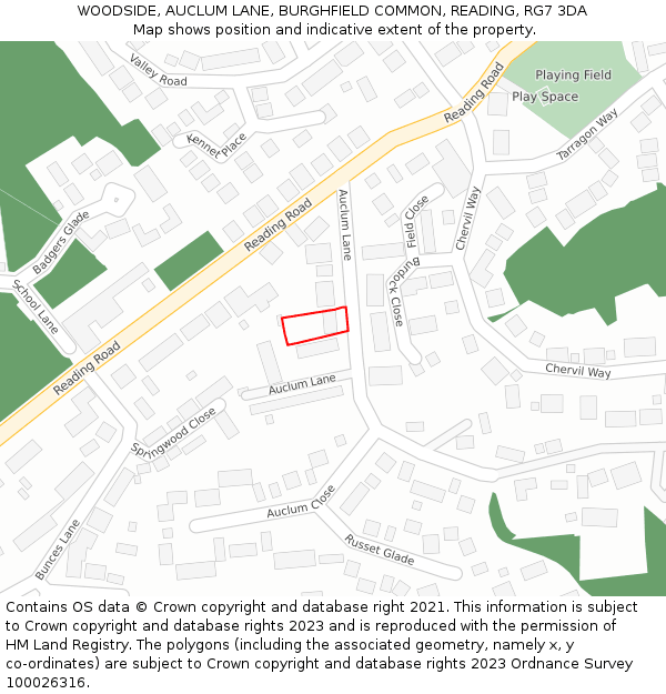 WOODSIDE, AUCLUM LANE, BURGHFIELD COMMON, READING, RG7 3DA: Location map and indicative extent of plot