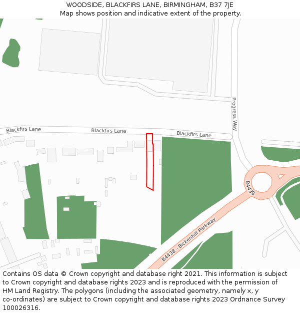 WOODSIDE, BLACKFIRS LANE, BIRMINGHAM, B37 7JE: Location map and indicative extent of plot