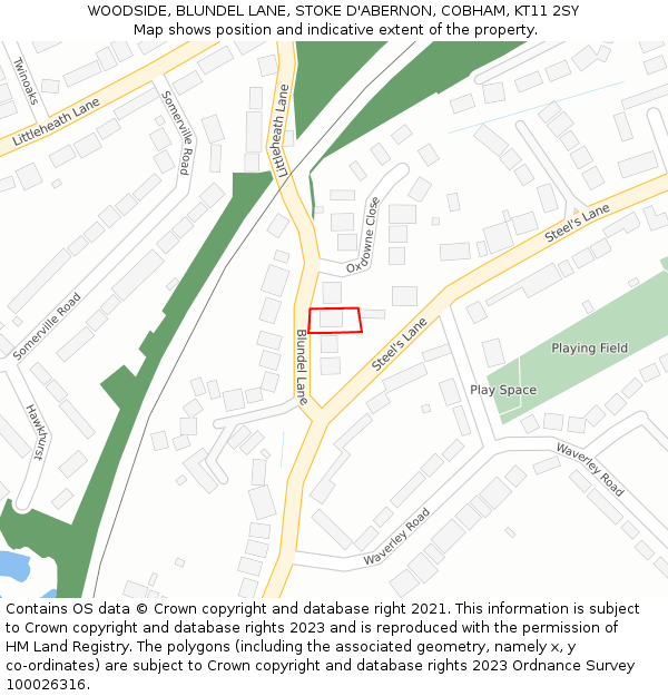 WOODSIDE, BLUNDEL LANE, STOKE D'ABERNON, COBHAM, KT11 2SY: Location map and indicative extent of plot