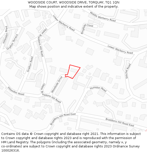 WOODSIDE COURT, WOODSIDE DRIVE, TORQUAY, TQ1 1QN: Location map and indicative extent of plot