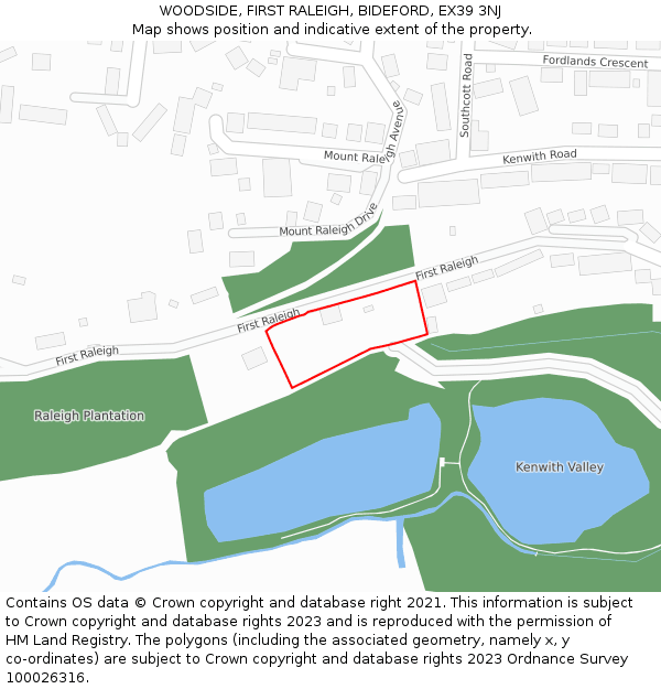 WOODSIDE, FIRST RALEIGH, BIDEFORD, EX39 3NJ: Location map and indicative extent of plot