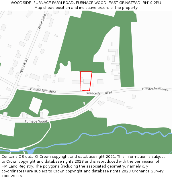 WOODSIDE, FURNACE FARM ROAD, FURNACE WOOD, EAST GRINSTEAD, RH19 2PU: Location map and indicative extent of plot