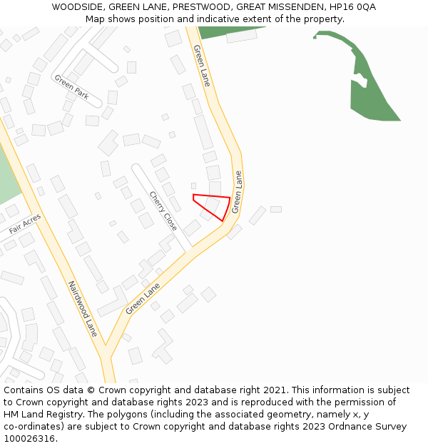 WOODSIDE, GREEN LANE, PRESTWOOD, GREAT MISSENDEN, HP16 0QA: Location map and indicative extent of plot