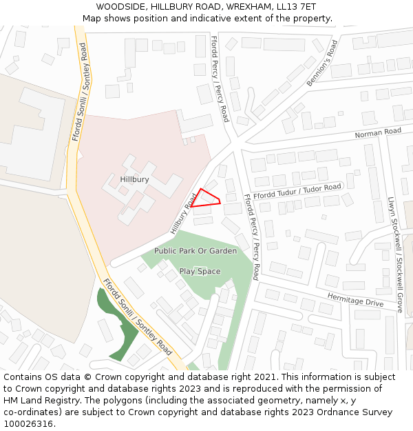 WOODSIDE, HILLBURY ROAD, WREXHAM, LL13 7ET: Location map and indicative extent of plot