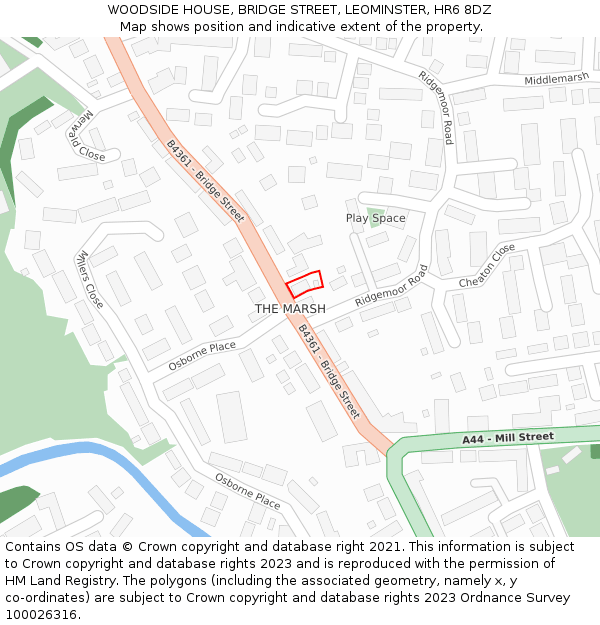 WOODSIDE HOUSE, BRIDGE STREET, LEOMINSTER, HR6 8DZ: Location map and indicative extent of plot