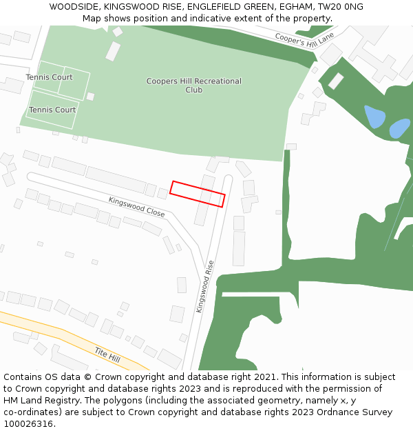 WOODSIDE, KINGSWOOD RISE, ENGLEFIELD GREEN, EGHAM, TW20 0NG: Location map and indicative extent of plot