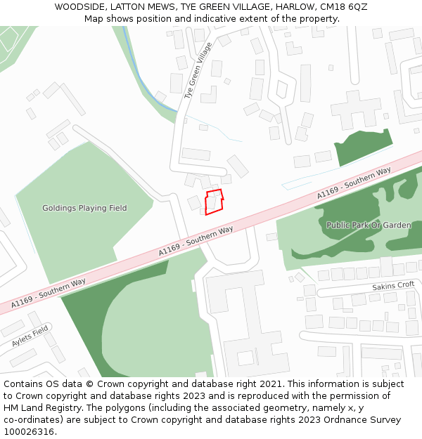 WOODSIDE, LATTON MEWS, TYE GREEN VILLAGE, HARLOW, CM18 6QZ: Location map and indicative extent of plot