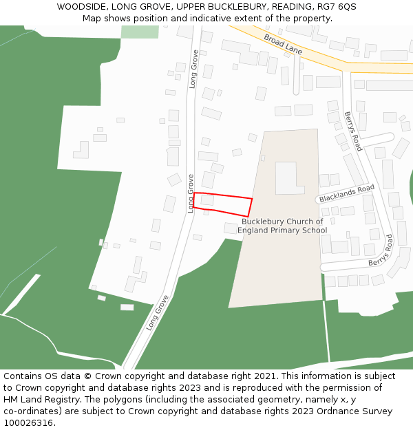 WOODSIDE, LONG GROVE, UPPER BUCKLEBURY, READING, RG7 6QS: Location map and indicative extent of plot