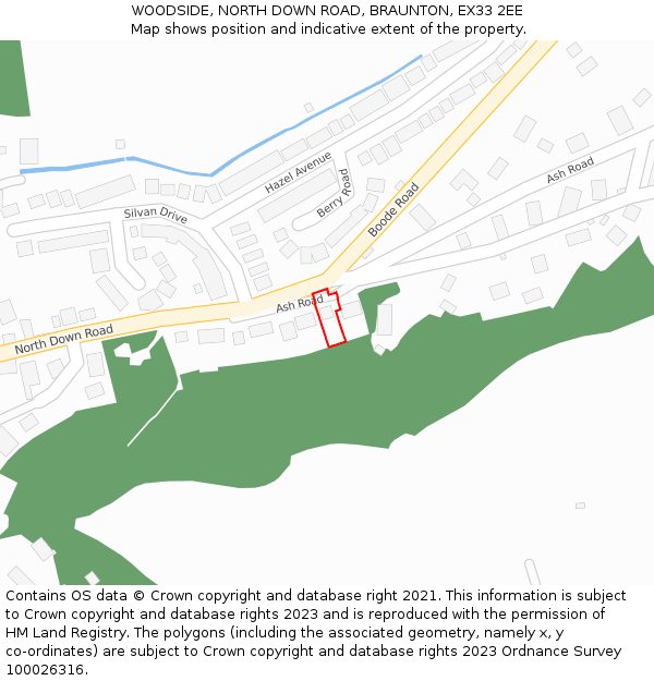 WOODSIDE, NORTH DOWN ROAD, BRAUNTON, EX33 2EE: Location map and indicative extent of plot