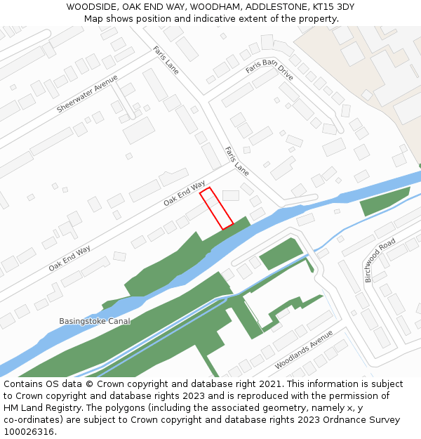 WOODSIDE, OAK END WAY, WOODHAM, ADDLESTONE, KT15 3DY: Location map and indicative extent of plot